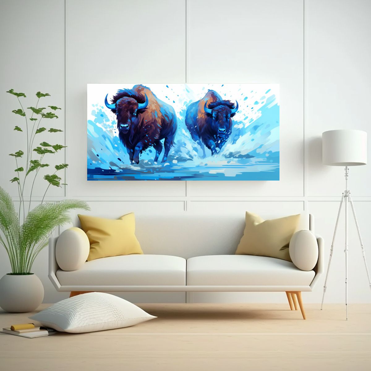 GENERICO - Pintura Decorativa Bison Y Búfalo En Colores 100x50 Cm