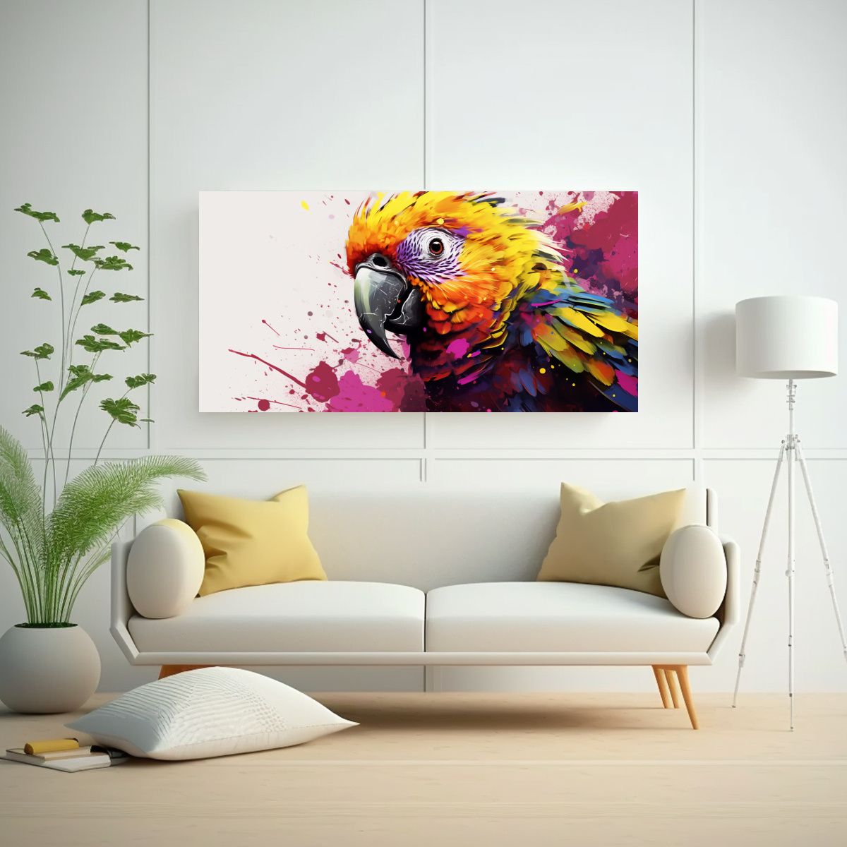 GENERICO - Cuadro De Un Loro En Colores Amarillo Y Morado 80x40 Cm