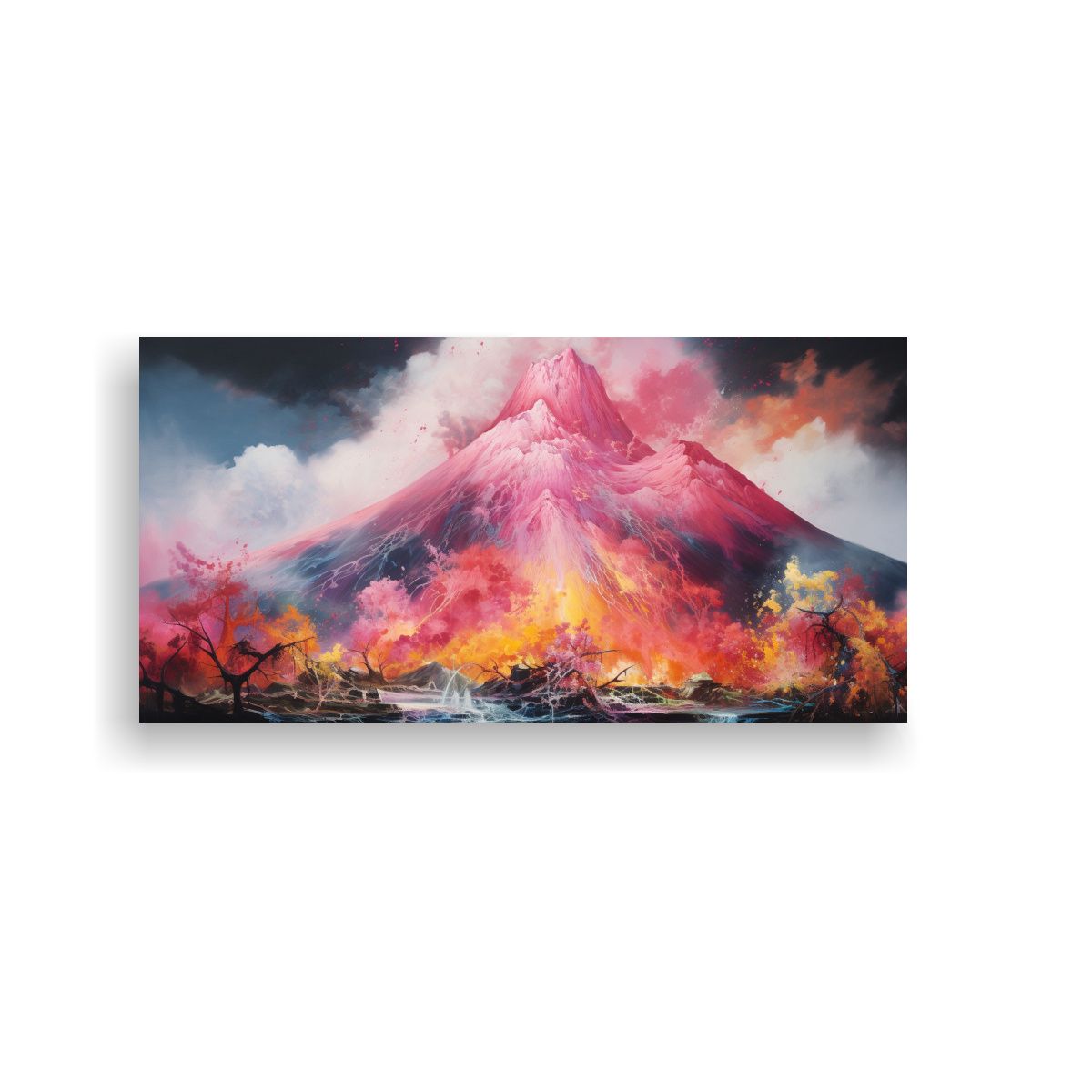 GENERICO - Pintura Abstracta Del Tema Poder De Un Volcán 60x30 Cm