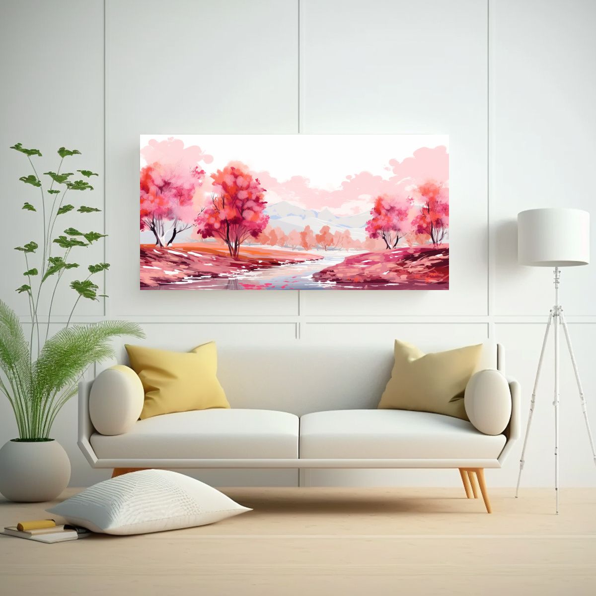 GENERICO - Paisaje Otoñal Con Colores Rosados En Arte Pop 60x30 Cm