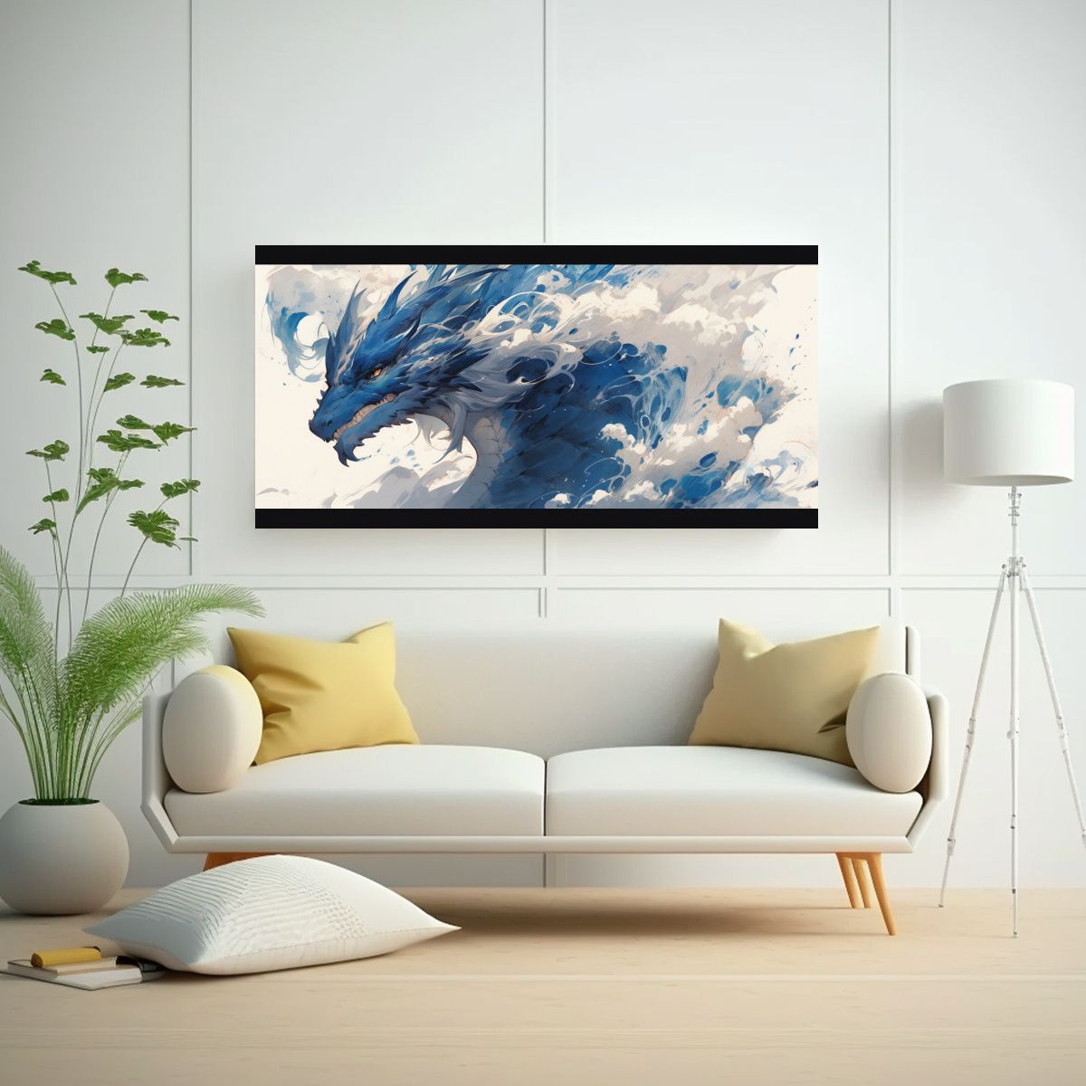 GENERICO - Cuadro Impreso Alegre Dragón En Acuarelas Y 60x30 Cm