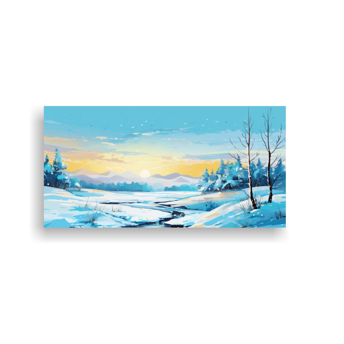 GENERICO - Paisaje Invernal Con Colores Turquesa En Lienzo 100x50 Cm.