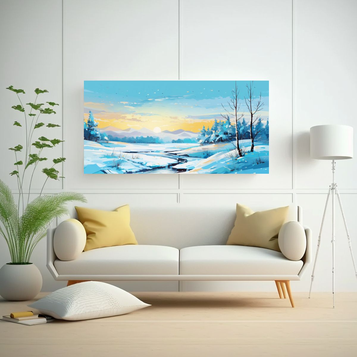 GENERICO - Paisaje Invernal Con Colores Turquesa En Lienzo 100x50 Cm.