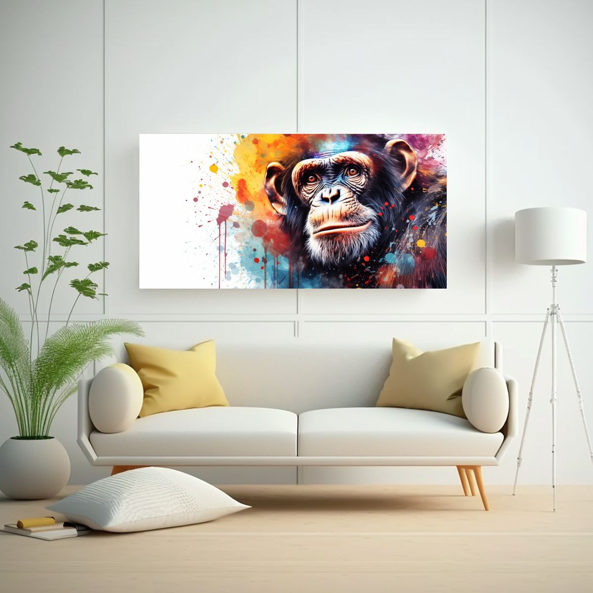 GENERICO - Cuadro Moderno Rectangular De Chimpancé En 80x40 Cm