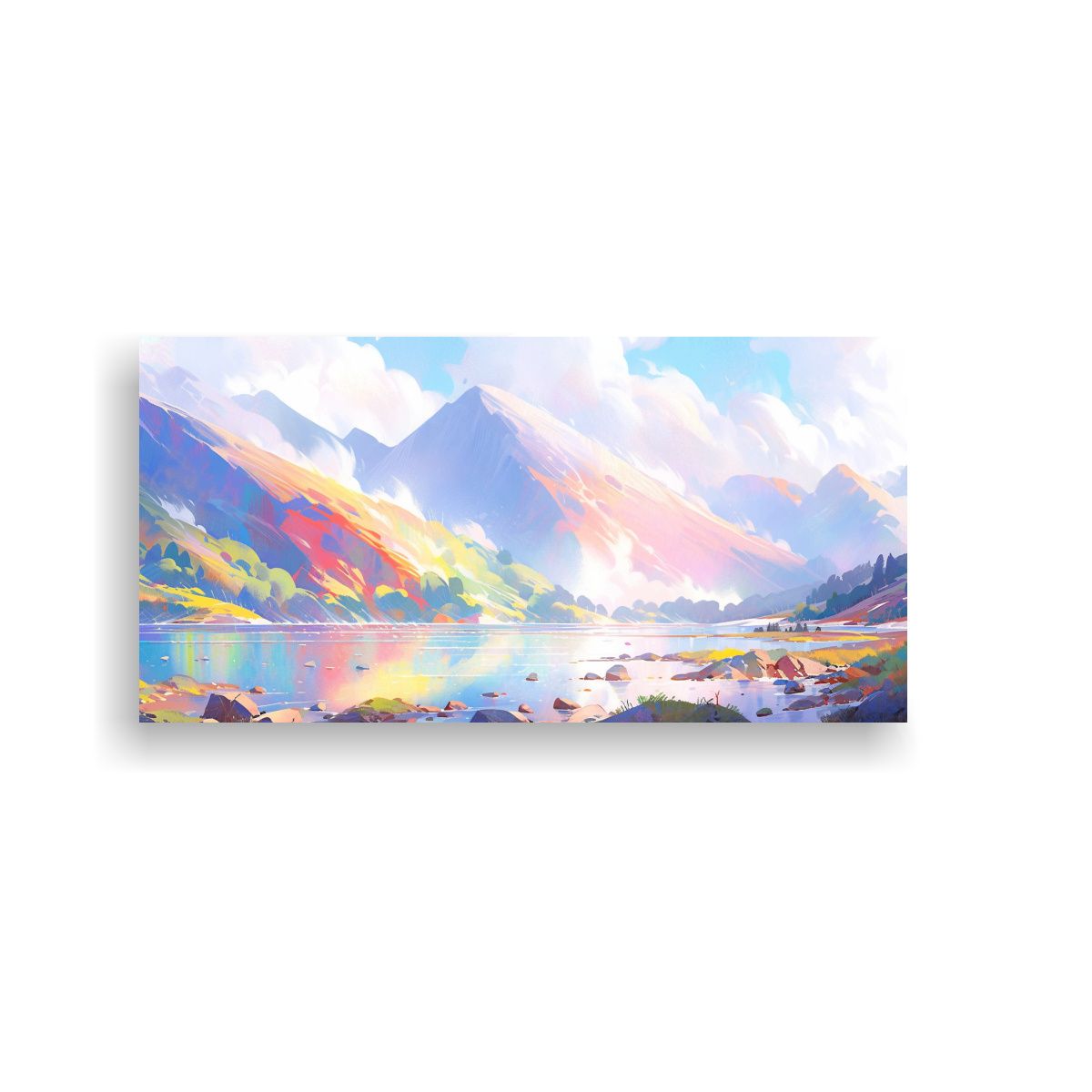 GENERICO - Cuadro En Bastidor Original Lago Y Montañas Con 60x30 Cm