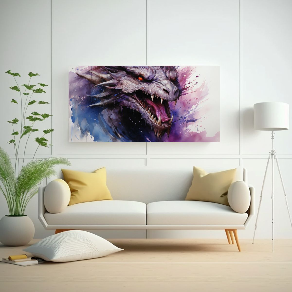 GENERICO - Pintura Innovadora Dragón En Acuarelas Y 80x40 Cm