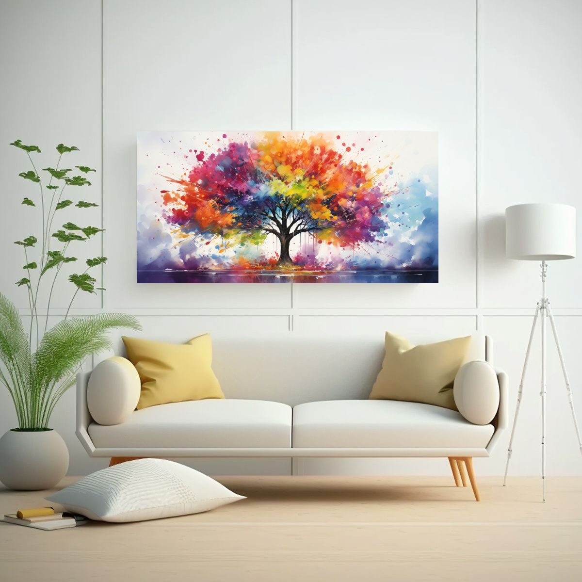 GENERICO - Pintura Abstracta De Colores Del Arco Iris En Un 100x50 Cm.