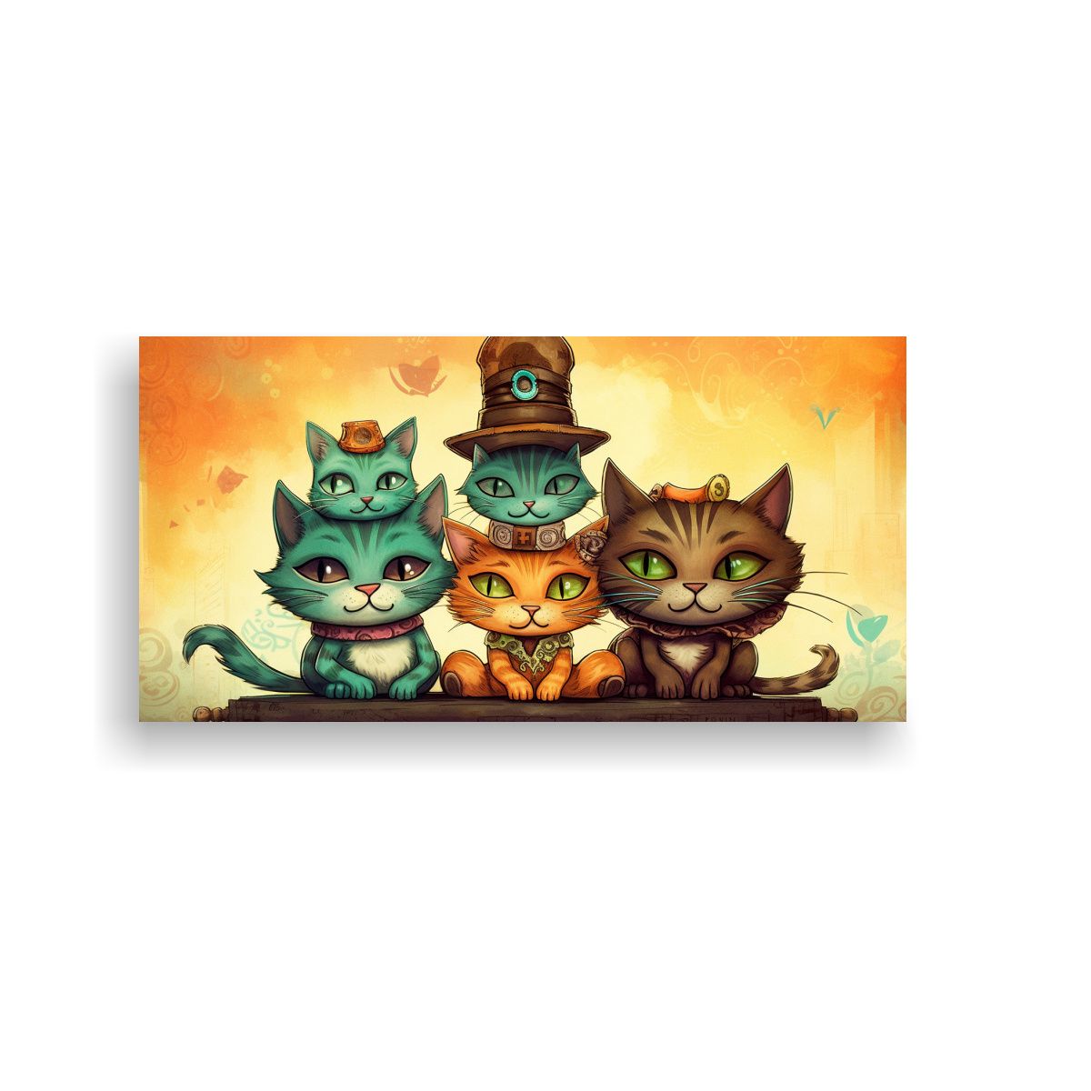 GENERICO - Cuadro Acuarela Gatos En Stack Mirando Al Cielo 100x50 Cm
