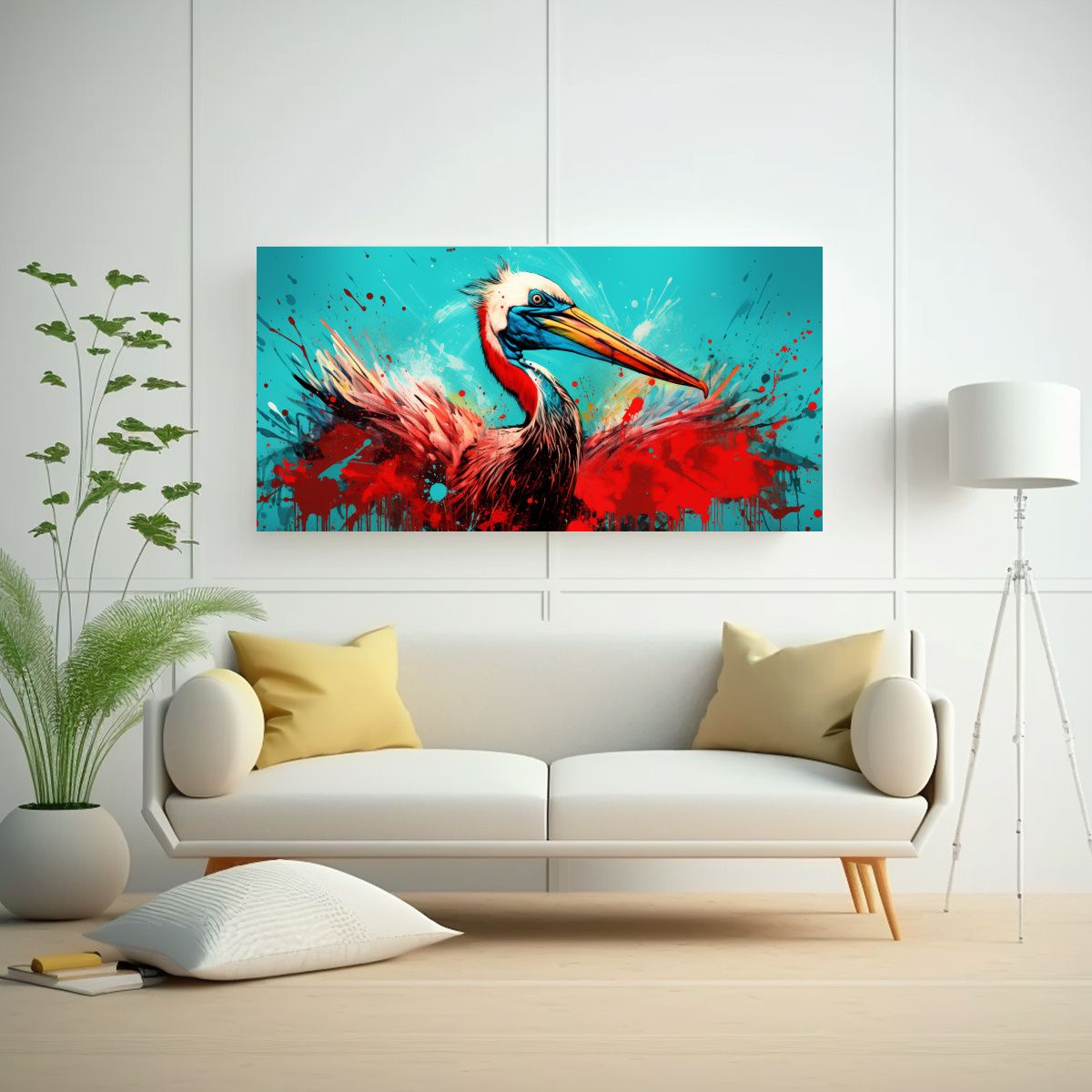 GENERICO - Cuadro Decorativo Neo Pop De Un Pelícano En 60x30 Cm