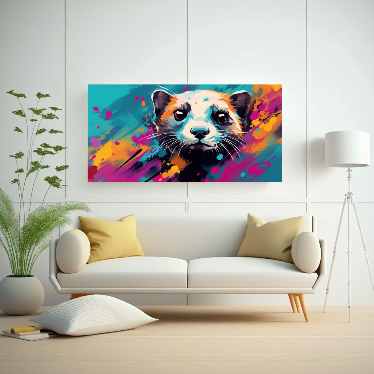 GENERICO - Cuadro De Ferret En Colores Vibrantes Y Turquesa 100x50 Cm