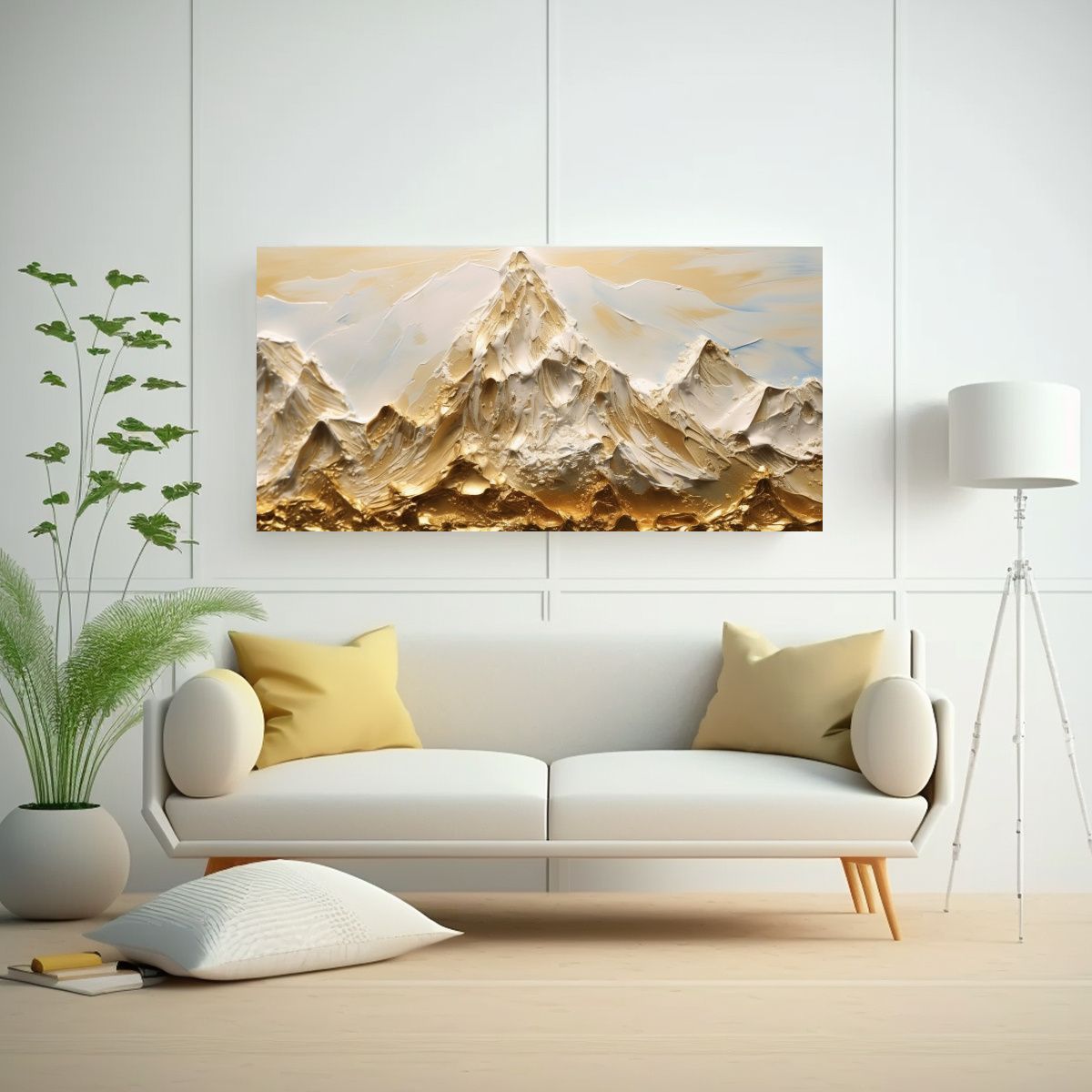 GENERICO - Pintura Montaña Nevada Con Inscripción En Tela 100x50 Cm.