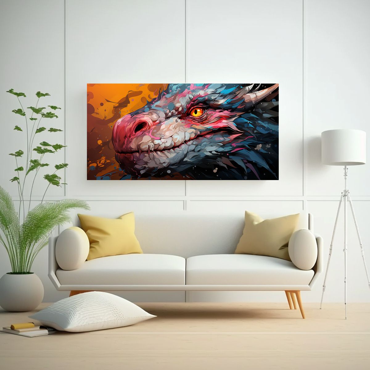 GENERICO - Cuadro Tela Abstracto Dragon Amarillo Y Rosa 80x40 Cm