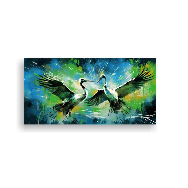 GENERICO - Cuadros Abstractos De Grullas En Verde Y Azul 80x40 Cm