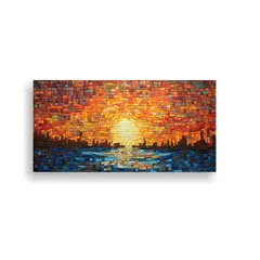 GENERICO - Cuadro Diseño Baño Mosaico Amanecer Pintura 60x30 Cm