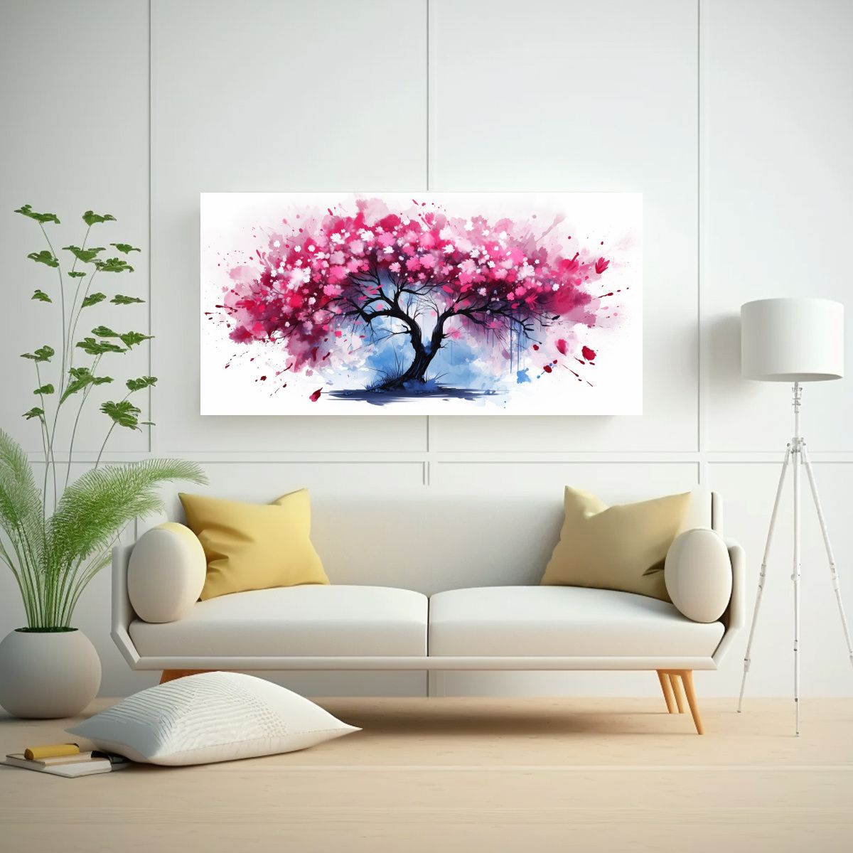 GENERICO - Pintura Mural árbol Cerezo En Acuarelas 60x30 Cm