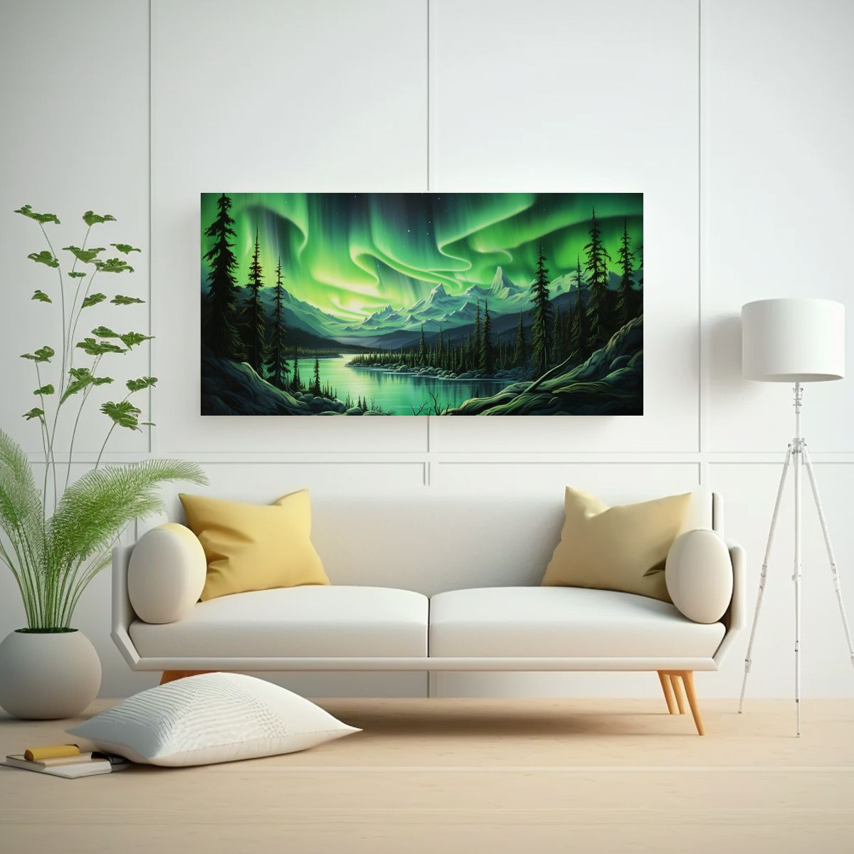 GENERICO - Cuadro Abstracto Verde Luces Del Norte Para 80x40 Cm