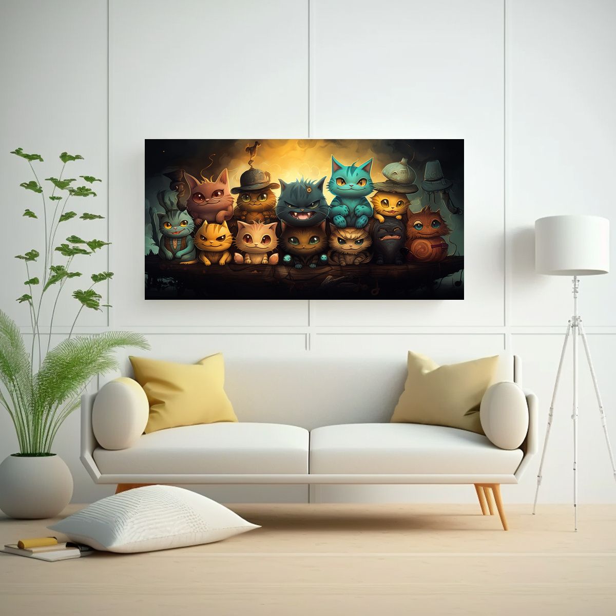 GENERICO - Pintura De Gatos En Numerosos Colores Sobre 60x30 Cm