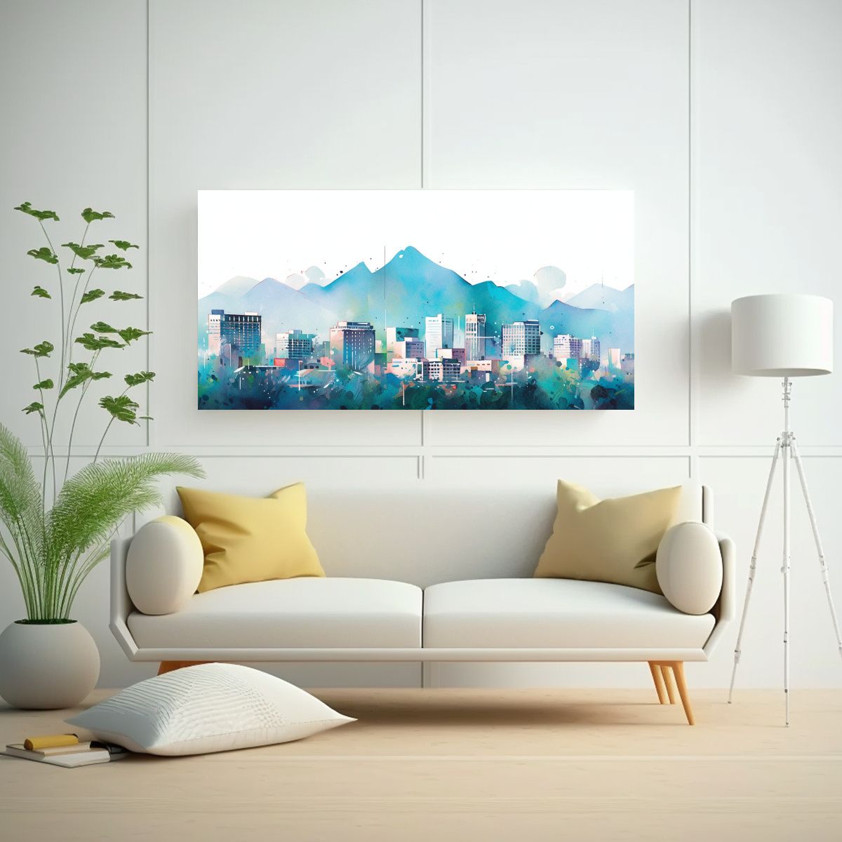 GENERICO - Cuadro Moderno Acuarela De Santiago En Chile En 100x50 Cm