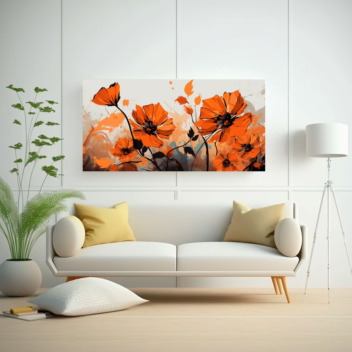 GENERICO - Cuadro Inspiración Arte Urbano Naranja Y Negro 100x50 Cm