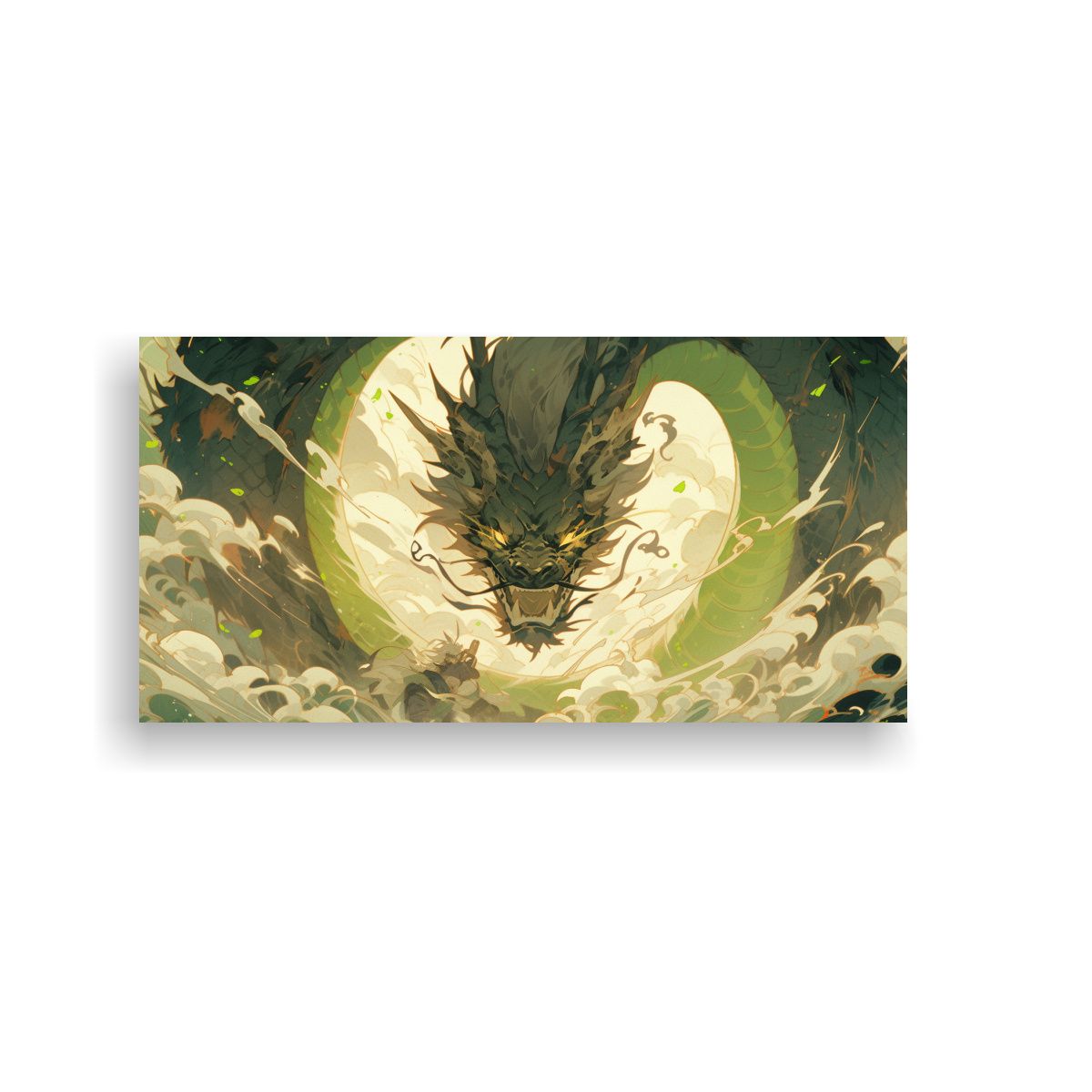 GENERICO - Cuadro Tela Elegante Dragón Marrón Y Verde 60x30 Cm