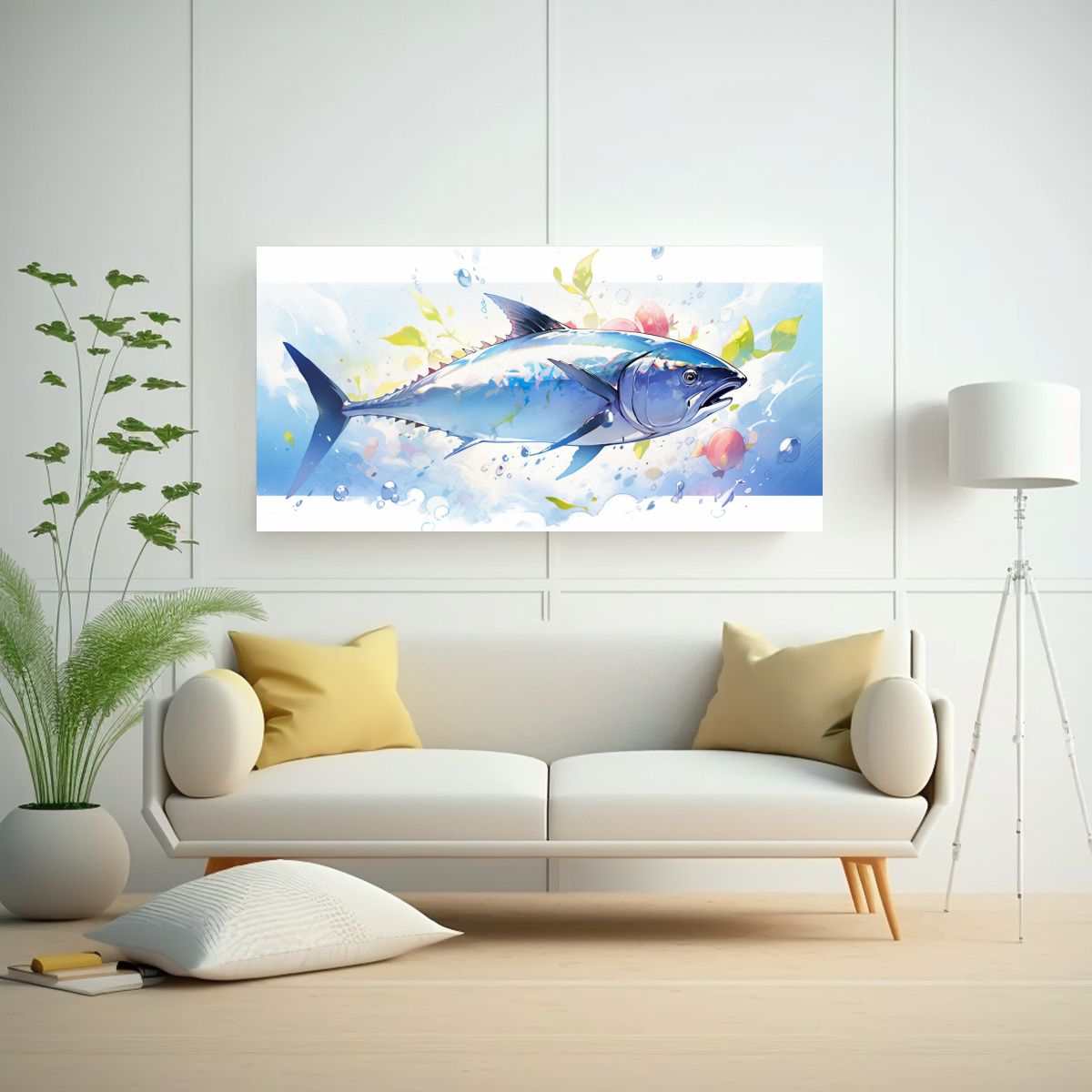 GENERICO - Pintura En Lienzo Temática De Atún En Acuarela 60x30 Cm