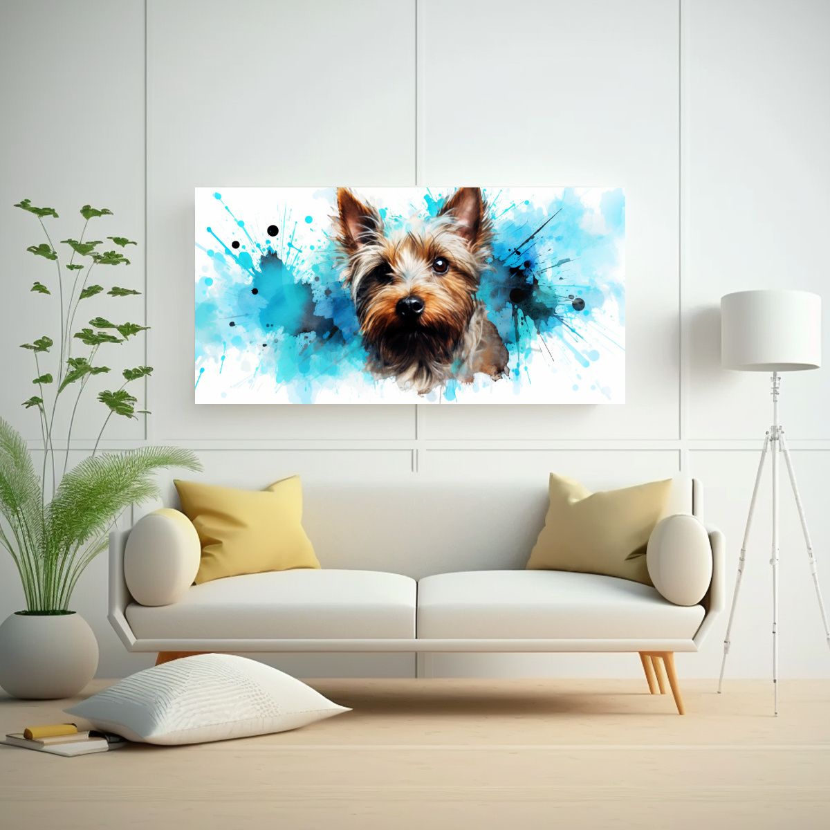 GENERICO - Pinturas Decorativas De Un Terrier En Acuarelas Y 80x40 Cm