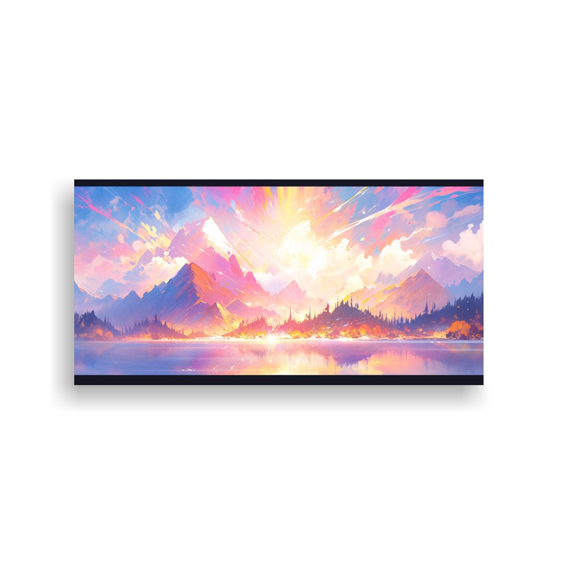 GENERICO - Cuadro Movimiento Simetría Lagos Con Arcoíris Y 100x50 Cm