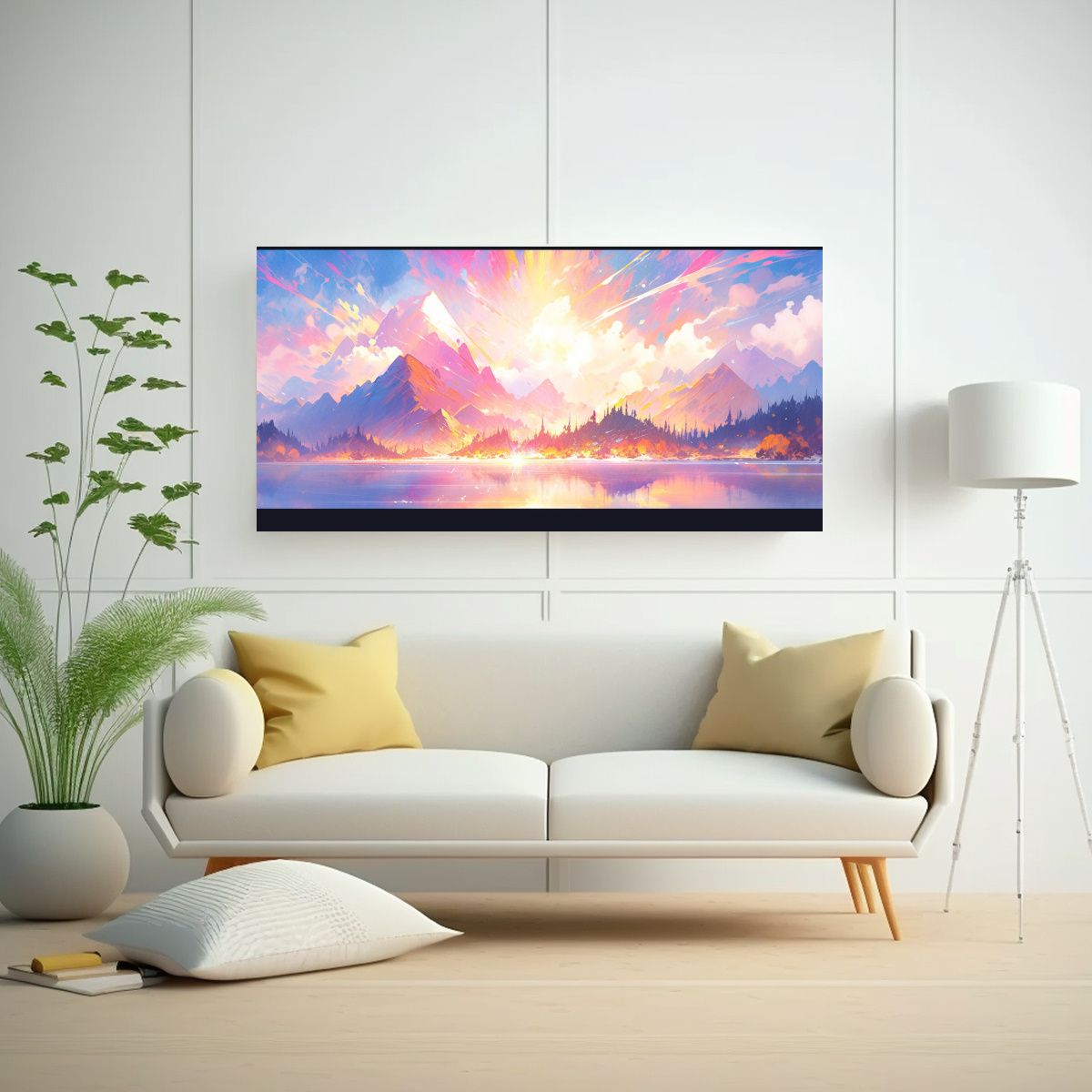 GENERICO - Cuadro Movimiento Simetría Lagos Con Arcoíris Y 100x50 Cm