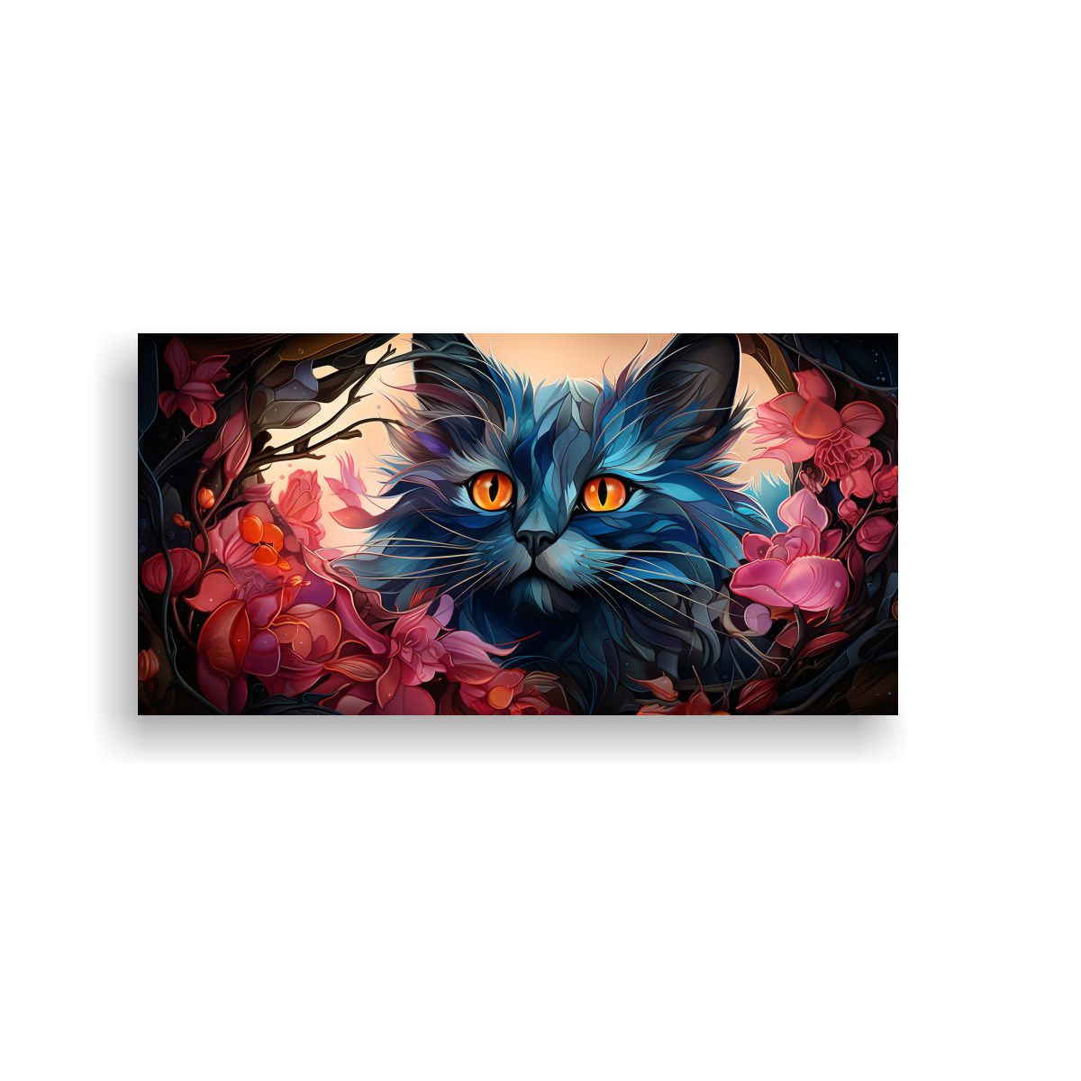 GENERICO - Cuadro Dinámica De Gato Lykoi En Vitral Digital 80x40 Cm