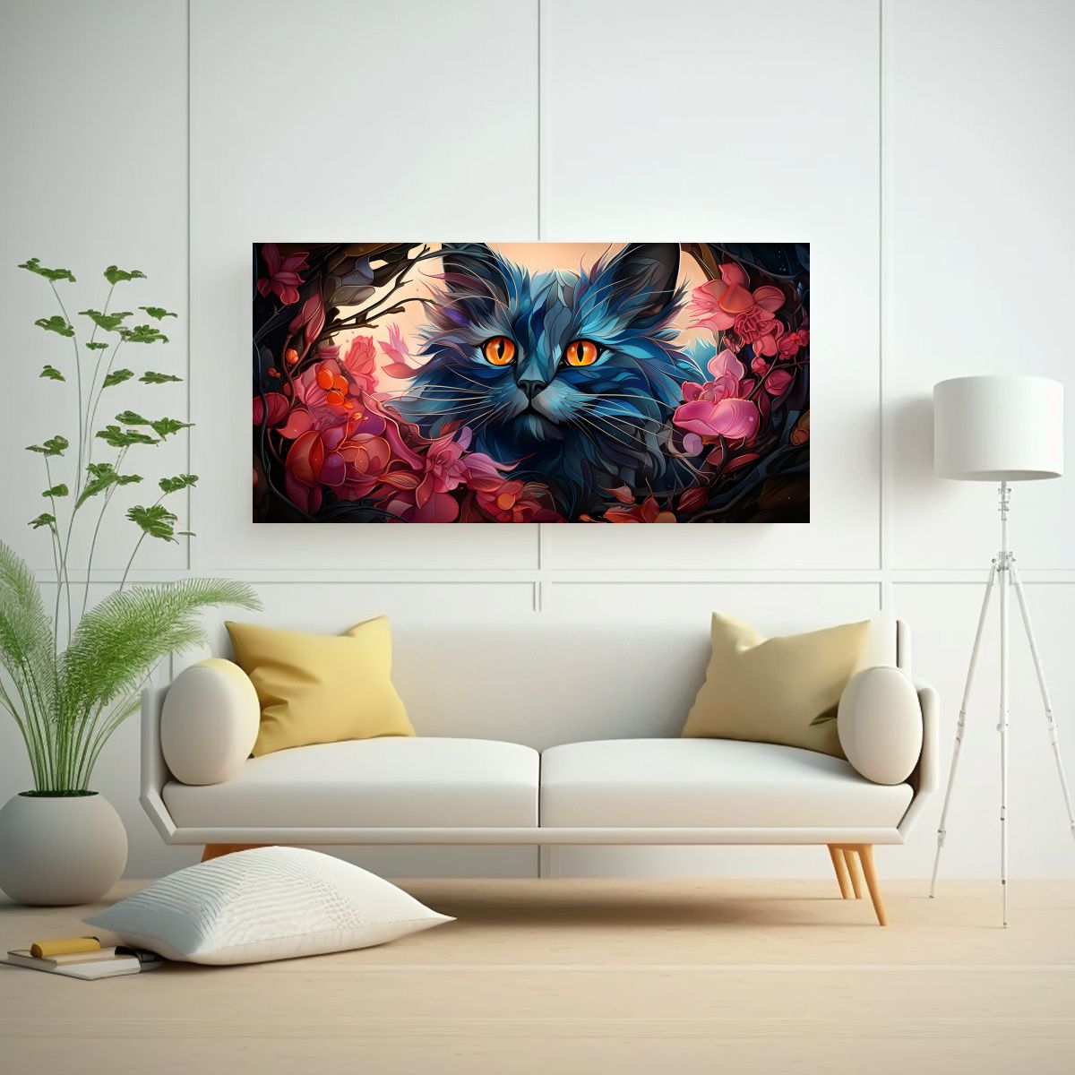 GENERICO - Cuadro Dinámica De Gato Lykoi En Vitral Digital 80x40 Cm