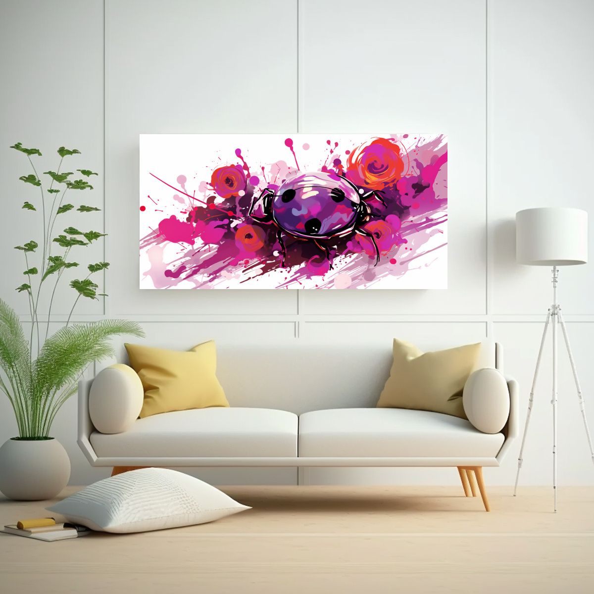 GENERICO - Cuadro Decorativo Ladybug En Berenjena Y Rosa Neo 80x40 Cm