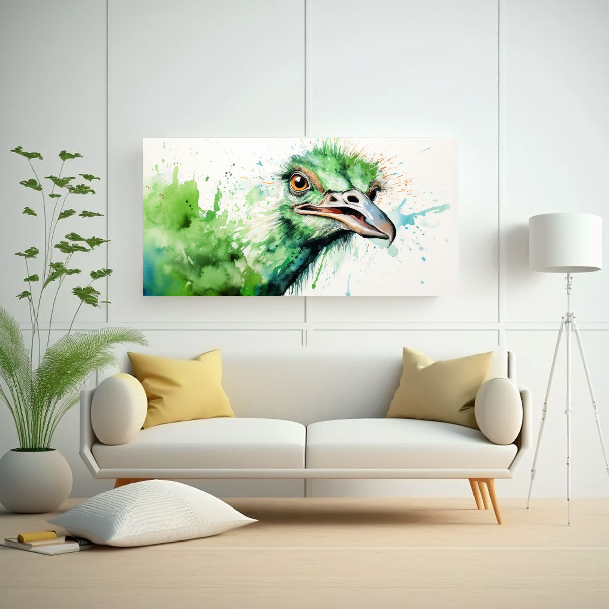GENERICO - Cuadro De Arte De Pared Ostrich En Acuarelas Y 80x40 Cm