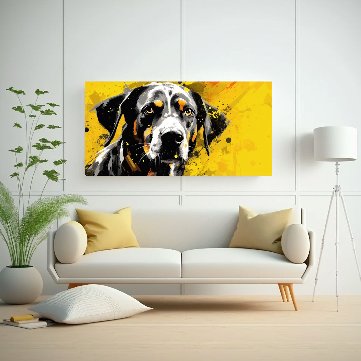 GENERICO - Cuadro Líneas Finas Época Perro En Amarillo Y 80x40 Cm