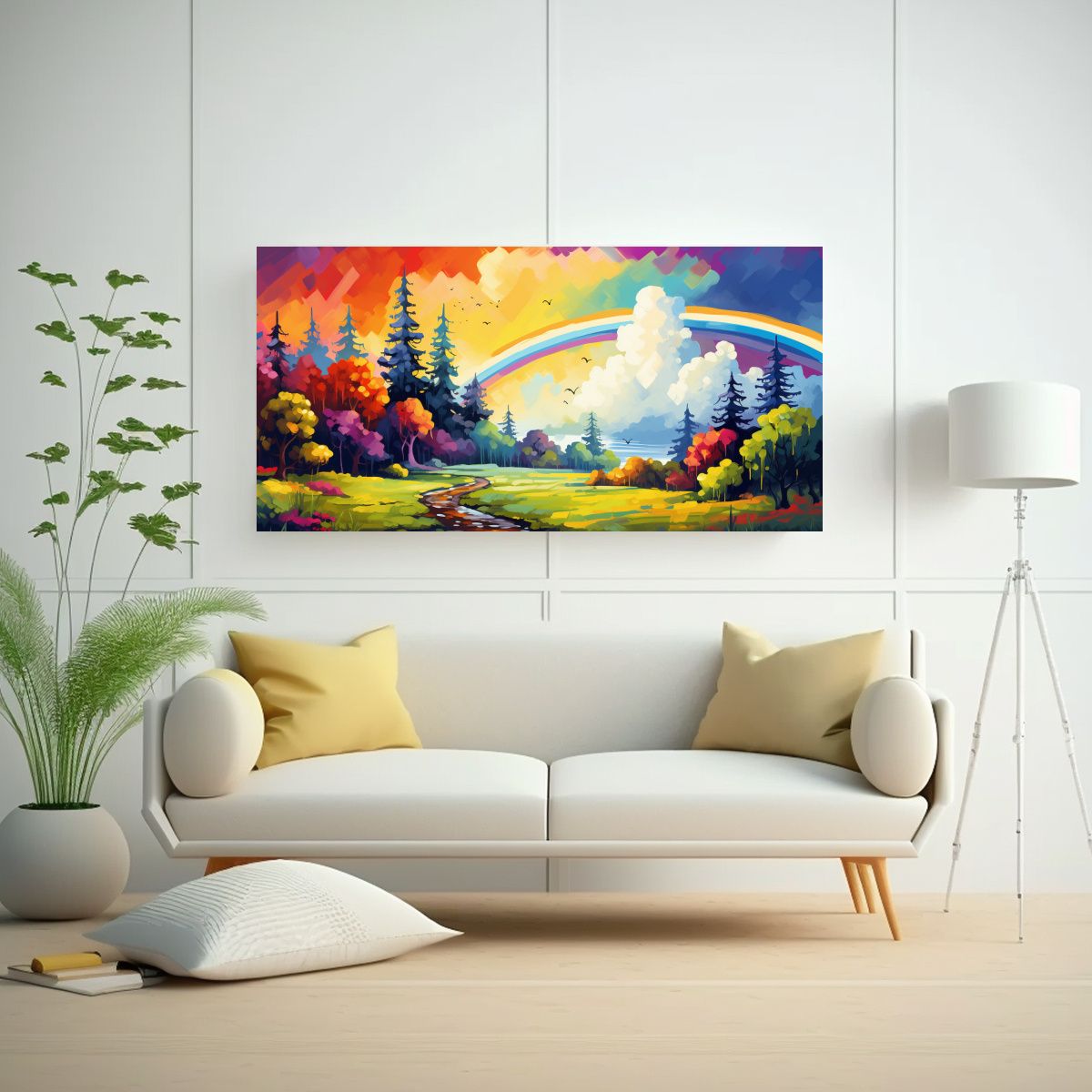 GENERICO - Paisaje Otoñal Con Colores Del Arcoíris En Arte 100x50 Cm