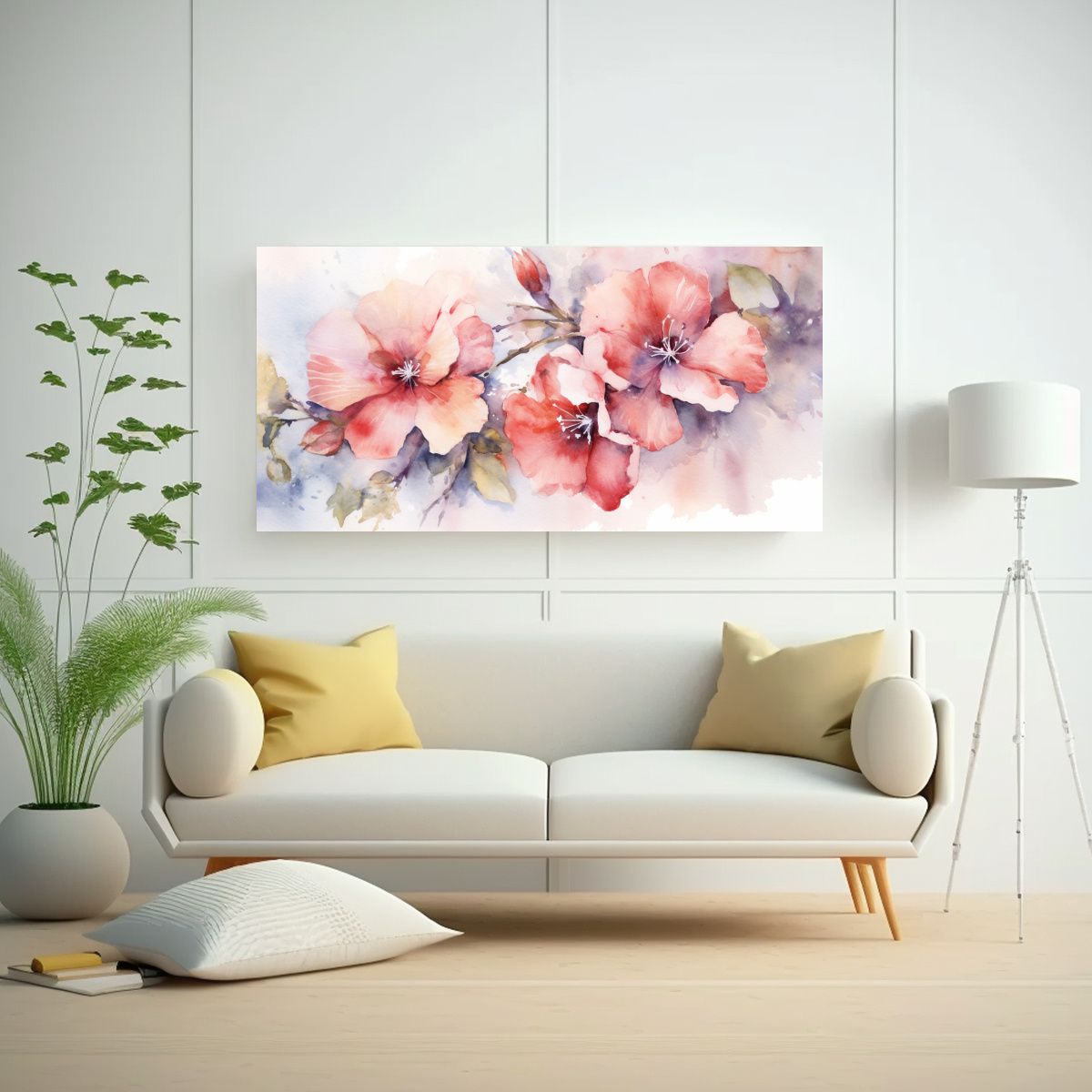 GENERICO - Pintura Floral En Acuarela En Lienzo Creatividad 100x50 Cm.