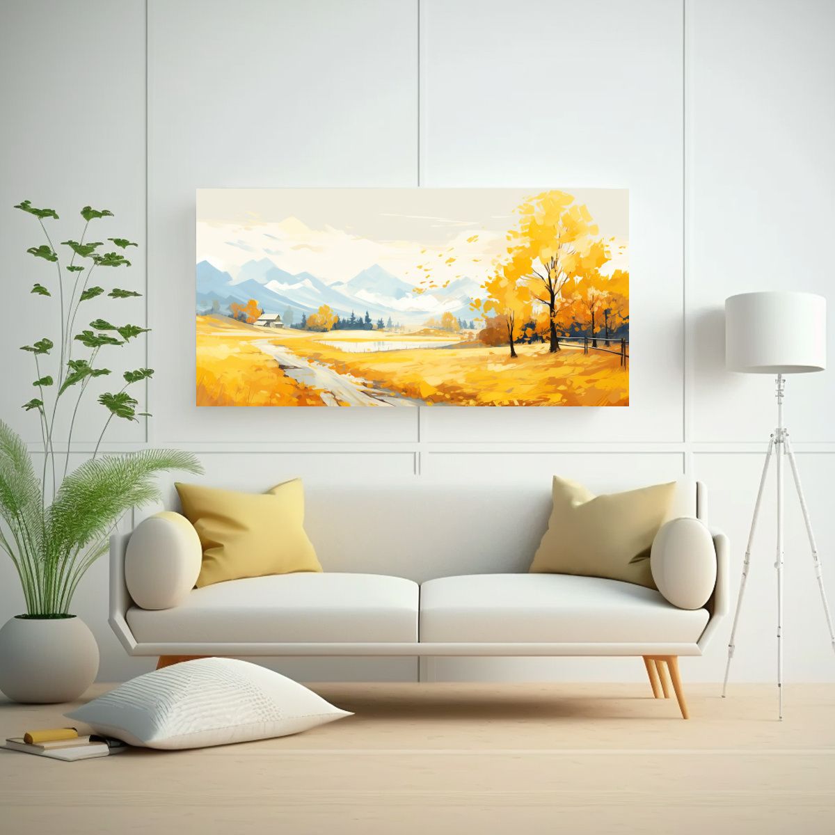 GENERICO - Paisaje De Otoño Con Colores Amarillos En Arte 100x50 Cm