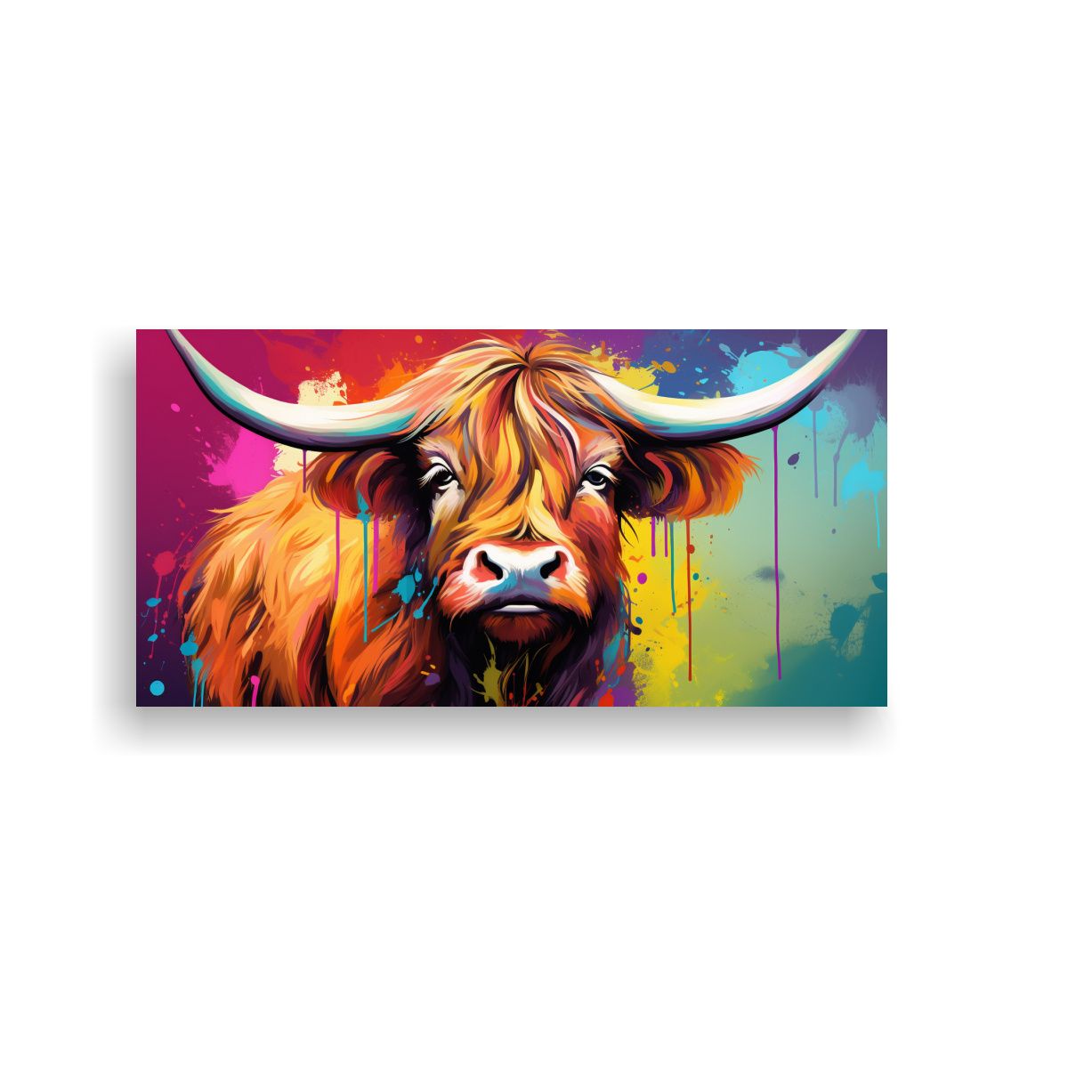 GENERICO - Arte Pared Vaca Highland En Tonos Arcoíris 60x30 Cm