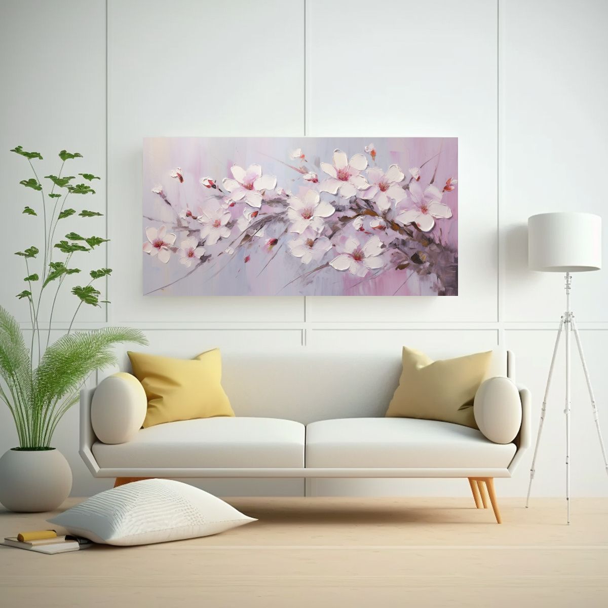 GENERICO - Cuadro Moderno Refinado Con Flores Blancas Y 100x50 Cm