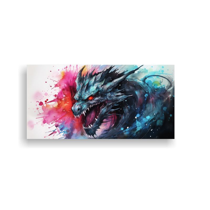 GENERICO - Pintura Dragón Agua Acuarelas Y Negros Atmosfera 80x40 Cm