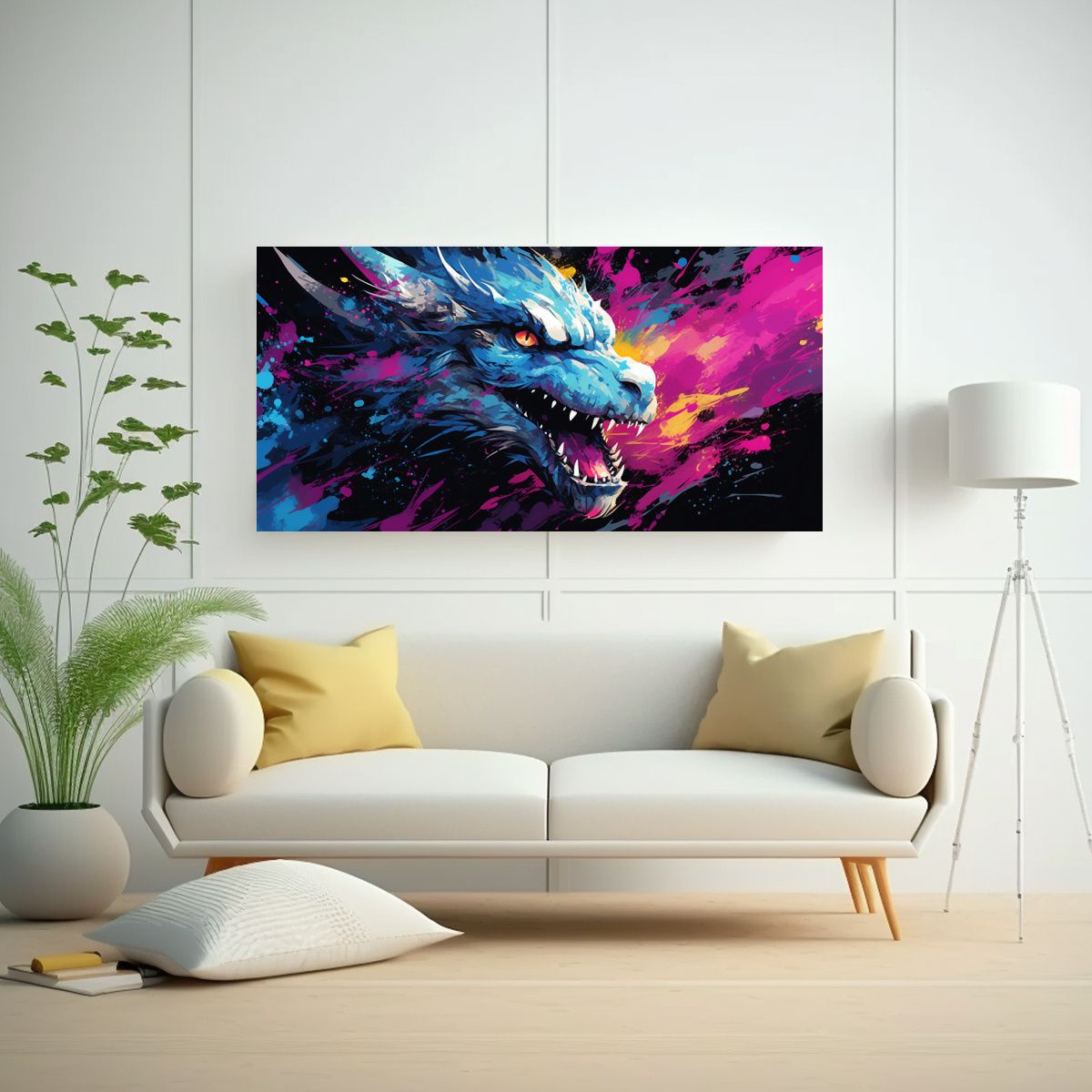 GENERICO - Pintura En Bastidor Dragón En Colores 60x30 Cm