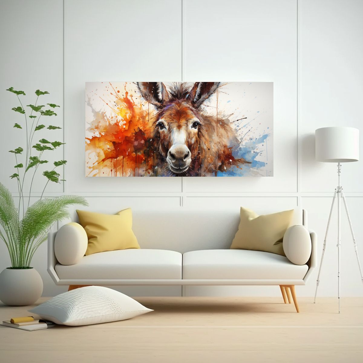 GENERICO - Pintura En Lienzo De Burro En Acuarelas Coloridas 60x30 Cm