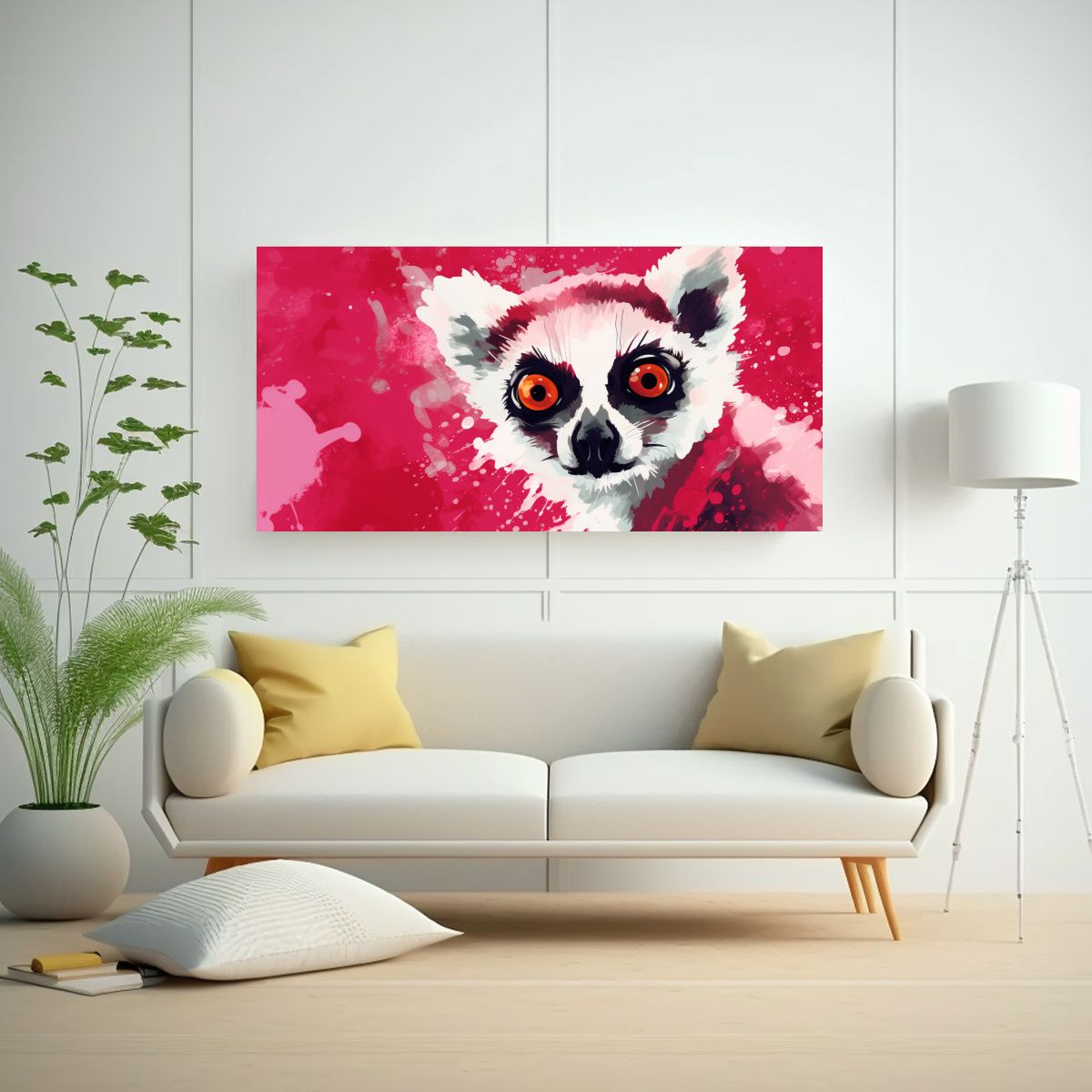 GENERICO - Pintura En Bastidor Lemur En Colores Rubí Y 100x50 Cm