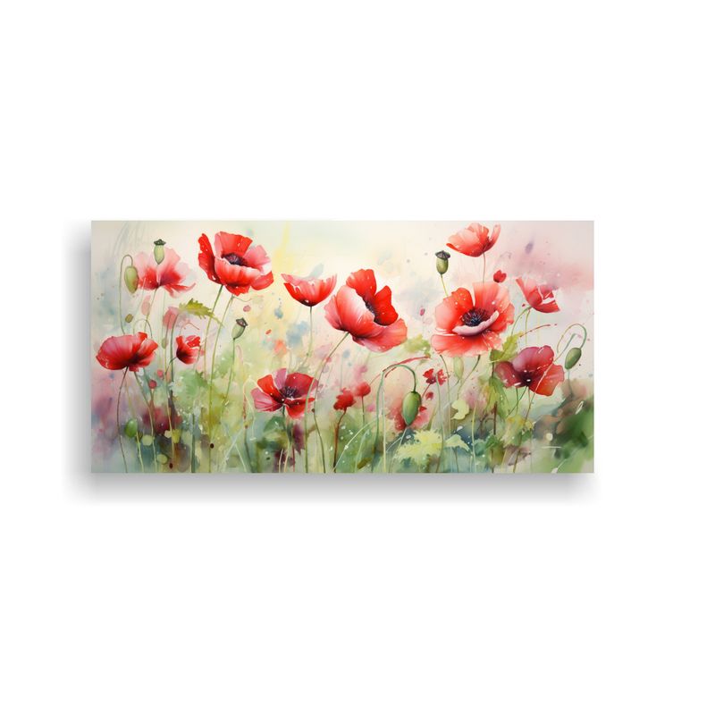 GENERICO - Pintura Abstracta De Amapolas En Colores Verde Y 60x30 Cm