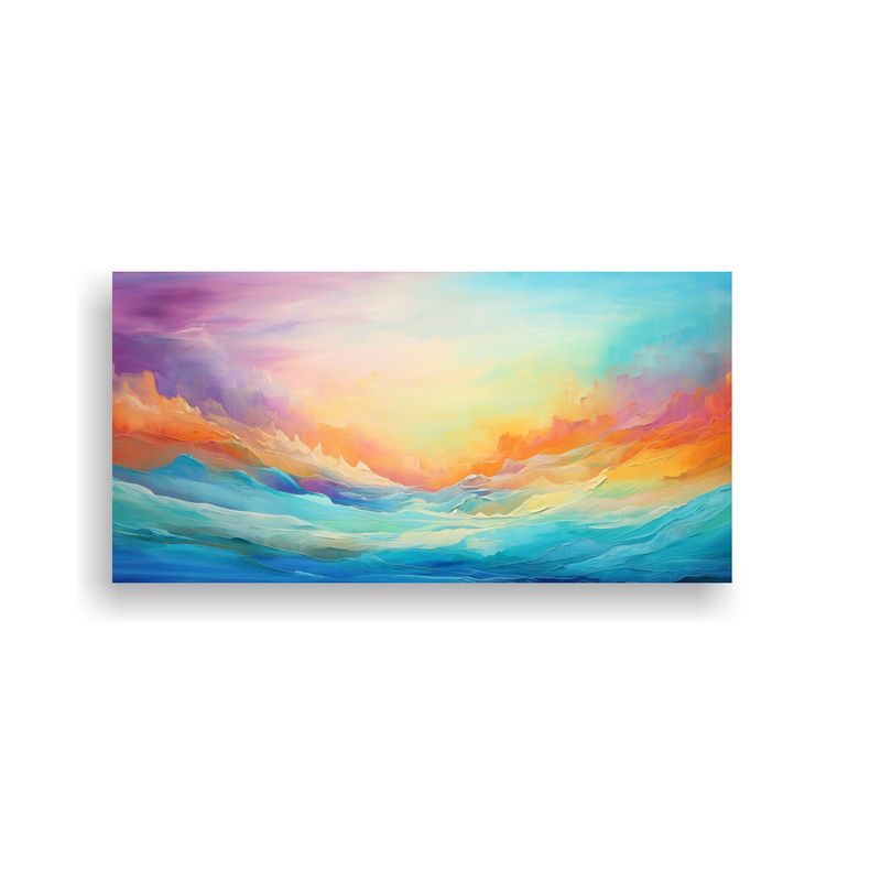 GENERICO - Lienzo Abstracto Paisaje Con Arcoíris Y Turquesa 60x30 Cm