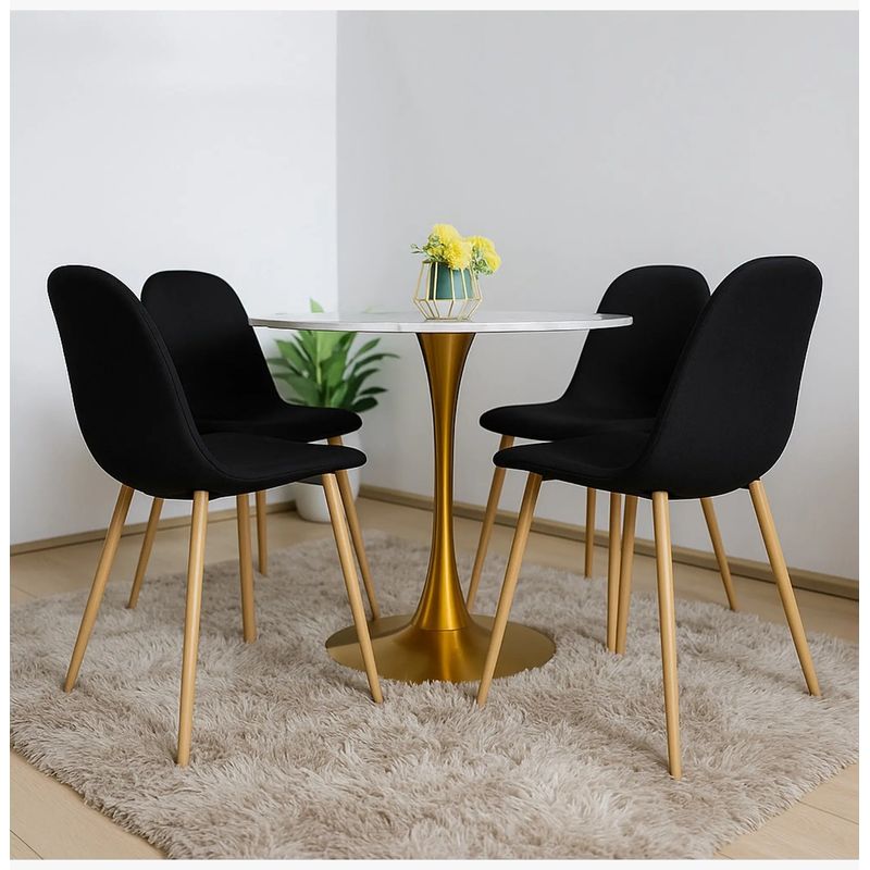 CORI CORI - Juego de Comedor Mesa Tulip Gold 80cms + 4 Sillas Scoop Negro