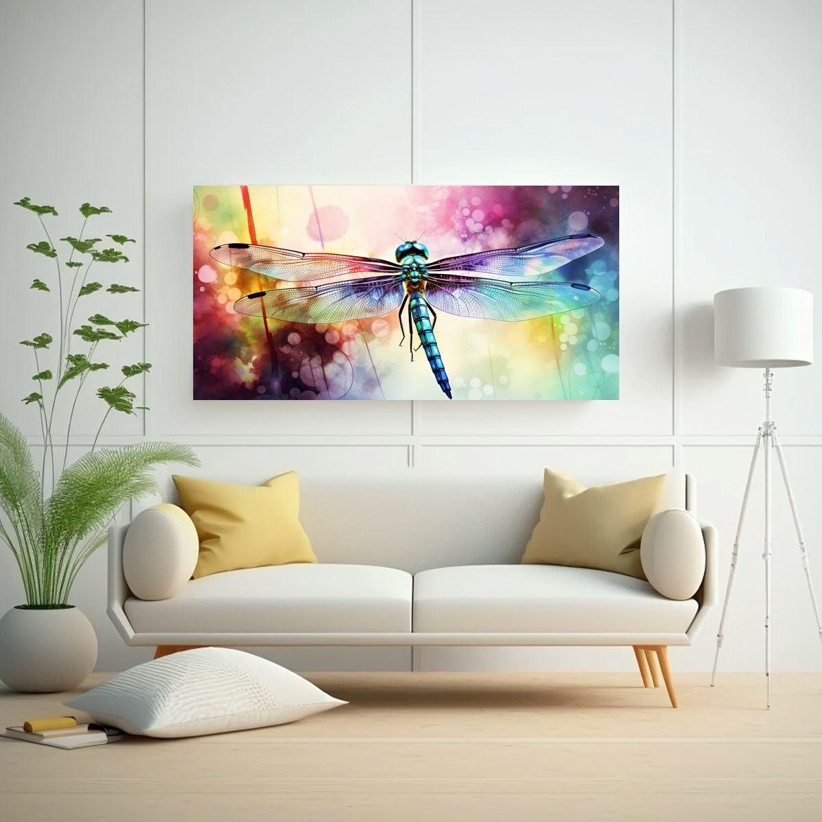 GENERICO - Lienzo De Tela Estilo Acuarela Libélula Colorida 60x30 Cm