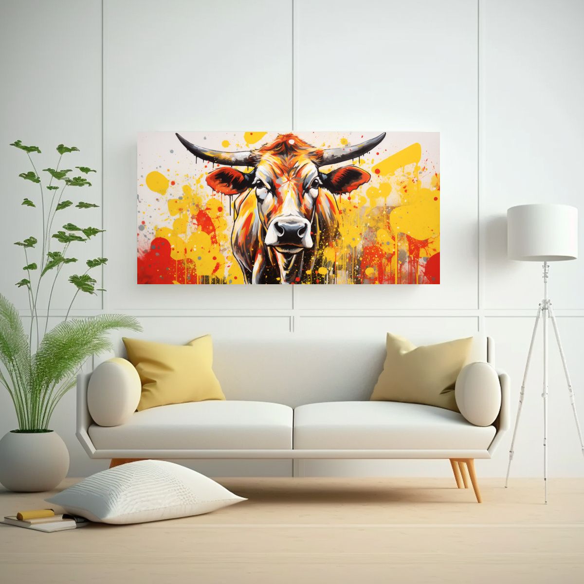 GENERICO - Cuadro Decorativo Vaca En Rojo Y Dorado Estilo 100x50 Cm