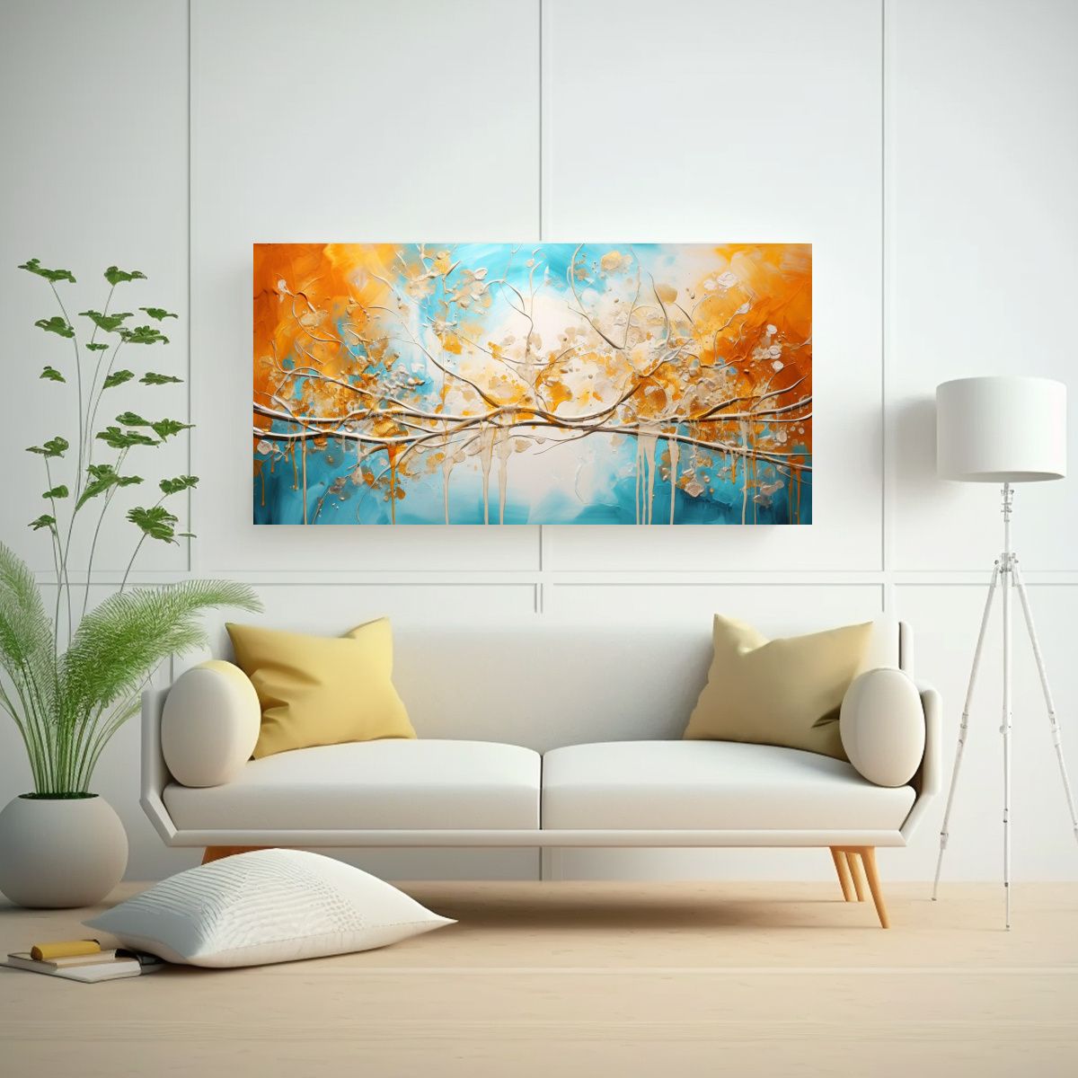 GENERICO - Arte De Pared Abstracción En Naranja Y Oro 100x50 Cm