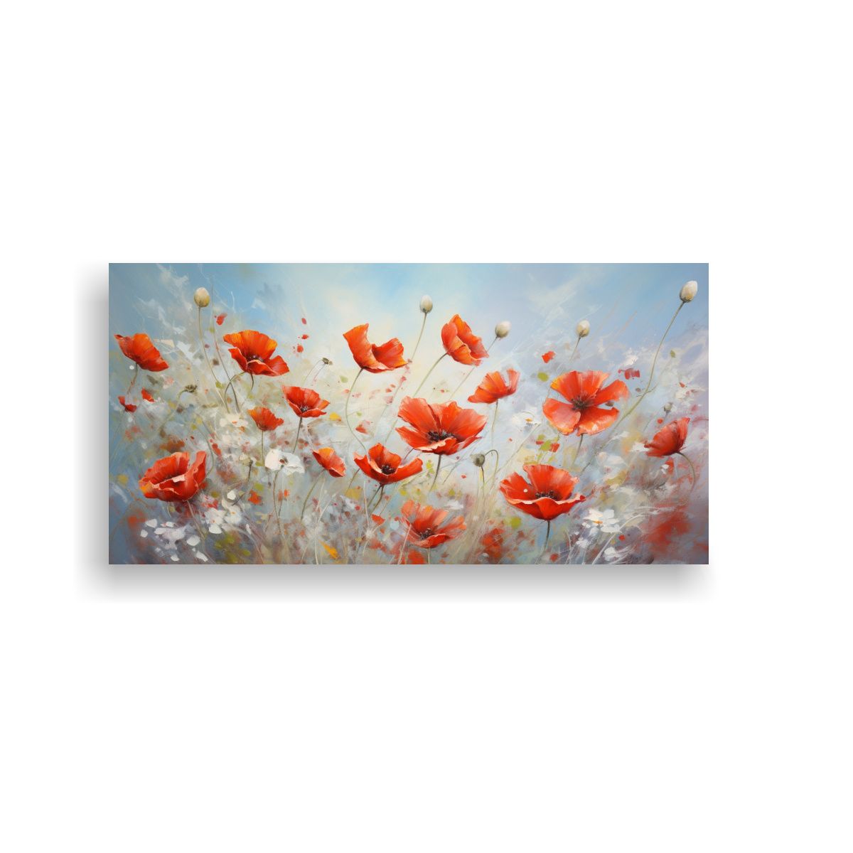 GENERICO - Cuadro Abstracto De Amapolas En Blanco Y Rojo 80x40 Cm