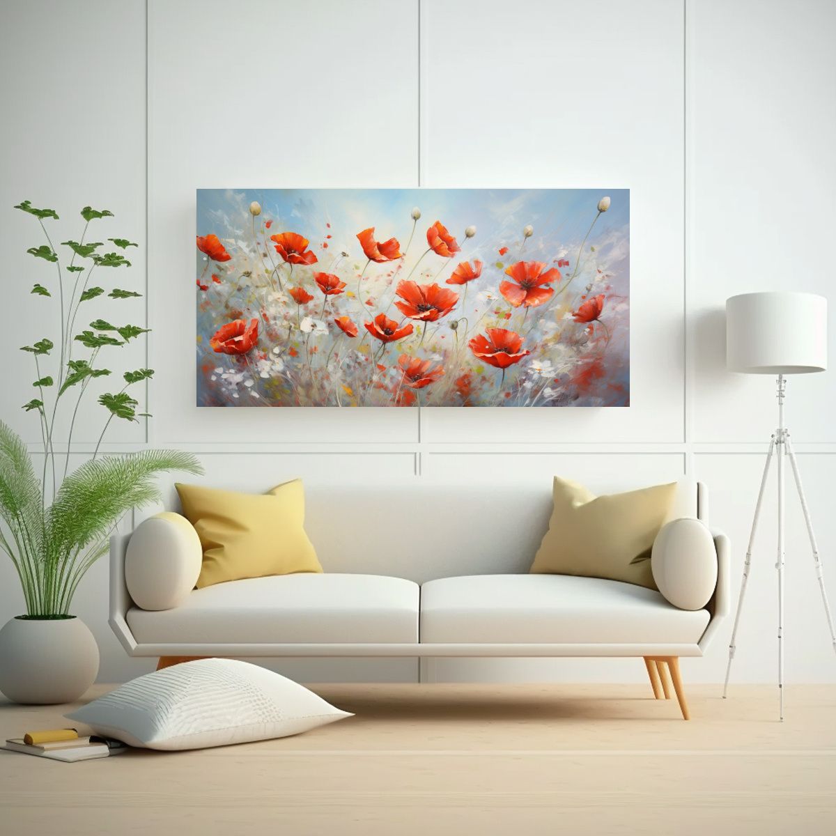 GENERICO - Cuadro Abstracto De Amapolas En Blanco Y Rojo 80x40 Cm